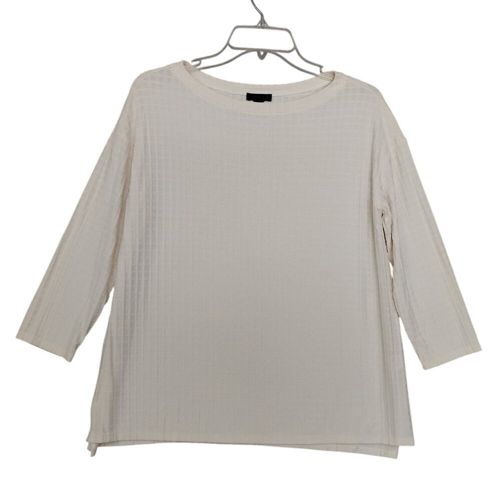 J.Jill Wearever Collection Top Size Small Ivory Window Pane Texture 3/4 Sleeve
